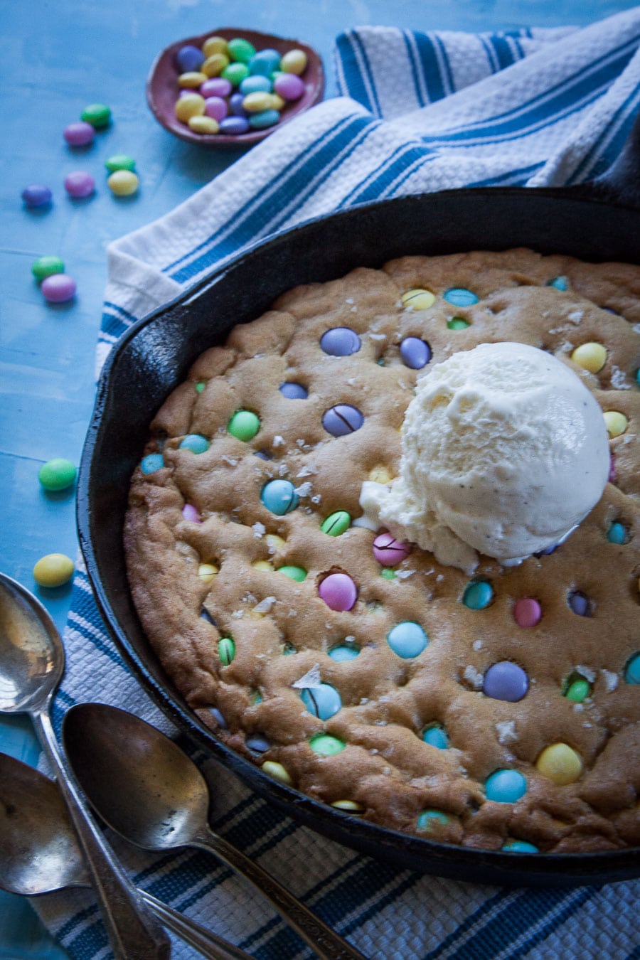 Giant One-Pan Skillet Cookie (With Loads of M&Ms!)